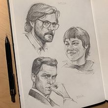 La Casa de Papel sketches✨. Traditional illustration, Character Design, Pencil Drawing, Drawing, Portrait Drawing, Sketchbook, Realistic Drawing, and Artistic Drawing project by Anaïs Gonzalez - 12.13.2021