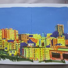 Un atardecer de Palermo desde el CCU (urbansketchingcontemporaneo). Traditional illustration, Painting, Architectural Illustration & Ink Illustration project by Juan Juan - 10.06.2022