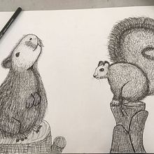 DA - Ilustraciones de animales: Capibara y ardilla a tinta + bocetos de animales. Een project van Traditionele illustratie van Mireia Ortigosa - 19.10.2022