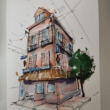 Mon projet du cours : Esquisses d'architecture expressives aux feutres de couleur. Projekt z dziedziny Sketching,  R, sunek,  R, sunek architektoniczn, Sketchbook,  R i sunek atramentem użytkownika Fabien Ar - 19.10.2022
