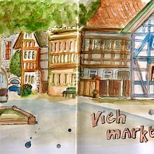 Mein Abschlussprojekt für den Kurs: Urban Sketching: Drücke deine Welt mit einer neuen Perspektive aus   . Ilustrasi tradisional, Membuat sketsa, Menggambar, Lukisan Cat Air, Ilustrasi Arsitektur, Dan Buku sketsa proyek oleh Thomas - 10.21.2022