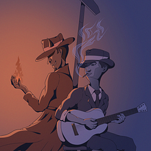 Crossroads - The Bluesman With the Devil. Traditional illustration project by Ricardo Loaiza - 07.14.2022