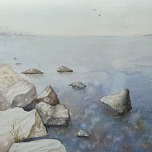 Sea & Rock Landscape by SP. Watercolor Painting project by Suzanne Pedler - 10.27.2022