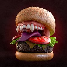 Monster Burger. Un proyecto de 3D, Diseño de personajes 3D, Ilustración tradicional, Dirección de arte, Food St, ling				, Diseño de iluminación y Publicidad de Luis Yrisarry Labadía - 31.10.2022