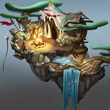 cave man floating island. Traditional illustration, Design, and Concept Art project by Naama Miller - 11.01.2022