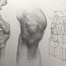 Knee drawing, preparation for my private, online workshop in November (see danthompsonart.com). Een project van Tekening met potlood, Realistische tekening,  Artistieke tekening,  Tekening, Traditionele illustratie,  Ontwerp y Anatomisch tekenen van Dan Thompson - 05.11.2022