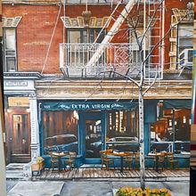 Café Extra Virgin de New York. Fine Arts, Painting, Realistic Drawing, and Oil Painting project by oausun2018 - 11.05.2022
