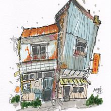 Mon projet du cours : Esquisses d'architecture expressives aux feutres de couleur. Sketching, Drawing, Architectural Illustration, Sketchbook & Ink Illustration project by Bertrand Haulotte - 11.07.2022
