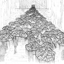 Representación del mito de la caverna en la actualidad. Traditional illustration & Ink Illustration project by Ainhoa Venegas - 11.12.2022