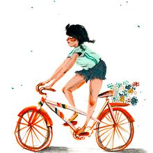 La bicicleta. Traditional illustration, Character Design, Fine Arts, Painting, Creativit, Watercolor Painting, and Artistic Drawing project by Laura Castelló - 11.14.2022