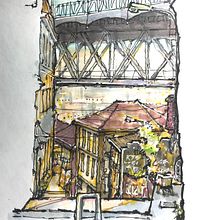 Porto Sketch. Very challenging to capture the beautiful light in the photo, at least with the  markers I have, and my current skill level.. Traditional illustration project by Gregg Brown - 11.21.2022