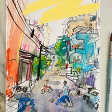 My project for course: Urban Sketching: Capture Your City in Motion. Traditional illustration, Sketching, Drawing, Watercolor Painting, Architectural Illustration, and Sketchbook project by Daria Gushchina - 11.22.2022
