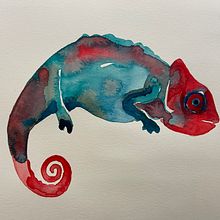 Wet-on wet watercolor chameleon without wax resist. Een project van Traditionele illustratie van Keira Norton - 25.11.2022