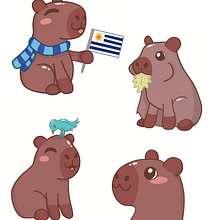 El carpincho uruguayo - pack de stickers. Traditional illustration, Character Design, and Manga project by Alexa Brito - 11.27.2022
