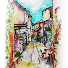 Crêperie Cafe in France. Sketchbook project by Bryan Casson - 11.21.2022
