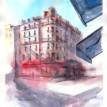 My project for course: Architectural Sketching with Watercolor and Ink. Projekt z dziedziny Sketching,  R, sunek, Malowanie akwarelą,  R, sunek architektoniczn, Sketchbook,  R i sunek atramentem użytkownika Olena Terzi - 25.11.2022