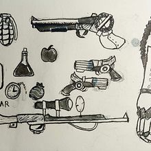 Concept weapon. Een project van Traditionele illustratie,  Tekening, Videogame-ontwikkeling y Videogame-ontwerp van Rafaëlle Plancke - 01.12.2022