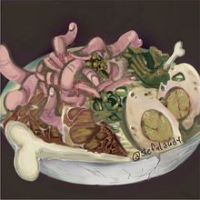 Zombie ramen. Traditional illustration, Game Design, Painting, Comic, Portfolio Development, Concept Art, Acr, lic Painting, Oil Painting, and Color Theor project by Stefania Laudisa - 07.18.2022