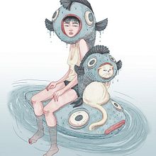 the Fish Heads - Illustration Process . Un progetto di Illustrazione tradizionale e Character design di Elena G. Bansh - 03.12.2022