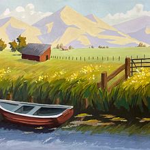 Countryside Dawn. Traditional illustration, Gouache Painting, and Painting project by Madelyn Isom - 12.03.2022