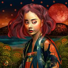 "Little geisha-garden of fantasy colors" (Daydream) ©Mar Cantón, 2022. Digital Painting, Traditional illustration, Collage, Graphic Design, Digital Design, Fine Arts, and Painting project by Mar Cantón - 12.04.2022