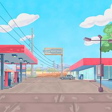 Cenário - Animação - Posto de Gasolina. Traditional illustration, Animation, 2D Animation, Set Design, and Digital Painting project by Daniel Fernandes - 12.05.2022