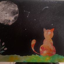 Mi gato en la noche estrellada. Een project van Traditionele illustratie y  Ontwerp van Romero Vera Romero Vera - 06.12.2022
