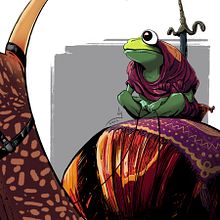 Frog the snail rider. Traditional illustration, Drawing, Concept Art, Digital Illustration, Comic, Character Design, Digital Drawing & Ink Illustration project by Adam Indelak - 09.03.2022