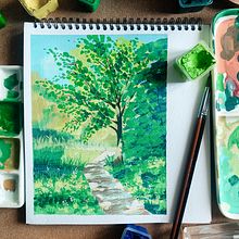 My project for course: Landscape Painting with Gouache for Beginners. Fine Arts, Painting, Naturalistic Illustration, and Gouache Painting project by Doaa Hassan - 12.10.2022