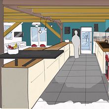 Projet aménagement cuisine LL65 : Dessin architectural : perspective à un seul point de fuite. Projekt z dziedziny Design,  Architektura, Architektura krajobrazu,  R i sunek architektoniczn użytkownika Laetitia Lemaire-Amiot - 03.03.2023