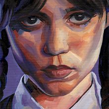 Wednesday Addams. Ilustração tradicional, Artes plásticas, Pintura a óleo, Desenho de retrato, e Pintura projeto de Begoña Blázquez Parro - 18.12.2022