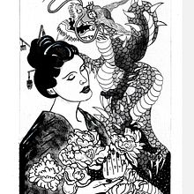 Mi proyecto del curso: La geisha y el dragón . Ilustração tradicional, Desenho e Ilustração com tinta projeto de Nico Benitez - 25.12.2022