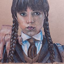 Wednesday mit Buntstiften. Drawing, and Portrait Drawing project by isabella.ruprechter - 12.22.2022