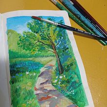 Meu projeto do curso: Pintura de paisagens com guache para iniciantes. Fine Arts, Painting, Naturalistic Illustration, and Gouache Painting project by Elaine Fagundes - 12.26.2022