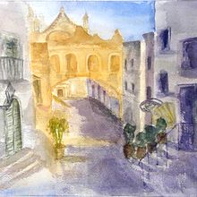 Mein Abschlussprojekt für den Kurs: Grundlagen der Aquarellmalerei: Licht und Farbe. Projekt z dziedziny  Malarstwo, Malowanie akwarelą,  R i sunek architektoniczn użytkownika Sabine - 28.12.2022