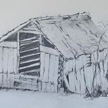 Sketch old hay barn in the Austrian mountain . Arts, Crafts, Sketching, Architecture, and Painting project by claus.stadler - 12.30.2022
