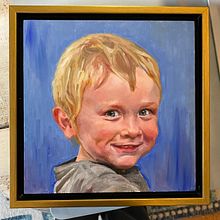 Portrait of a boy, water mixable oil on wood panel, 8x8”. Painting project by Winona Wong - 12.27.2022