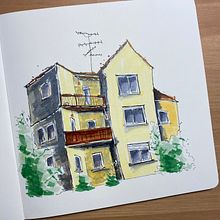 Architectural sketching with colored markers . Un proyecto de Ilustración tradicional de qvm96jc7bn - 03.01.2023