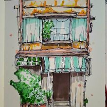 Esquisses d'architecture expressives aux feutres de couleur. Sketching, Drawing, Architectural Illustration, Sketchbook & Ink Illustration project by Mathieu Baëchel - 01.04.2023