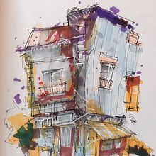 My project for course: Expressive Architectural Sketching with Colored Markers. Projekt z dziedziny Sketching,  R, sunek,  R, sunek architektoniczn, Sketchbook,  R i sunek atramentem użytkownika Mariam Topuria - 06.01.2023
