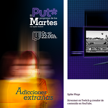 El Put* Programa de los Martes - Creamos logotipo y overlays para Twitch. Ein Projekt aus dem Bereich Design, Werbung, Fotografie, Br, ing und Identität, Grafikdesign, Multimedia, Cop, writing, Social Media, Naming, Fotoretuschierung, Musterdesign, Plakatdesign, Logodesign, Portfolioverwaltung, Skript, Digitales Design, Farbausbesserung, Fotografische Komposition, Social Media Design, Fotomontage, Content Writing, Digitales Produktdesign, Videobearbeitung und YouTube Marketing von Myrian Rodríguez Sánchez - 08.01.2023