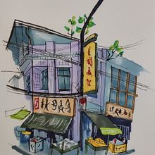 Taiwan cornershop. Traditional illustration, Street Art, Fine Arts, Sketchbook, and Sketching project by rule69 - 01.08.2023