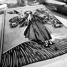 Rurouni Kenshin (Linocut Printmaking). Un progetto di Illustrazione tradizionale, Artigianato, Belle arti, Stampa, Illustrazione con inchiostro, Design e Fumetto di Javier Gentili - 10.01.2023