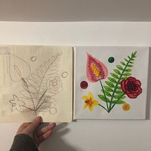 Mon projet du cours : Composition florale avec acrylique et broderie. Un progetto di Illustrazione tradizionale, Pittura, Ricamo, Pittura acrilica e Textile Design di Manon Galery - 10.01.2023