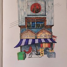 Fish restaurant . Traditional illustration, Sketching, Sketchbook, Street Art, and Architectural Illustration project by rule69 - 01.10.2023
