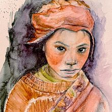 46/100 Heads challenge . Un progetto di Bozzetti, Pittura ad acquerello e Disegno di ritratti di Heather - 17.01.2023