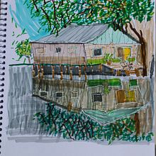 Casa de Palafita - Amazonas . Drawing, and Traditional illustration project by Joacir Marques de Oliveira Júnior - 01.17.2023
