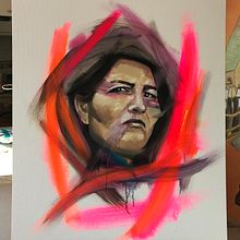 Mi proyecto del curso: Retrato experimental: fusiona óleo, acrílico y pintura en spray . Fine Arts, Painting, Acr, lic Painting, and Oil Painting project by Fernanda González - 01.20.2023