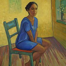 Bárbara Sitting on Chair. Painting, and Oil Painting project by Florian Clemente - 01.24.2023
