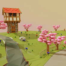 Mi proyecto del curso: Modelado de escenarios low poly para videojuegos paisaje de cerezos. Projekt z dziedziny 3D i  Modelowanie 3D użytkownika jesusvillegas - 24.01.2023